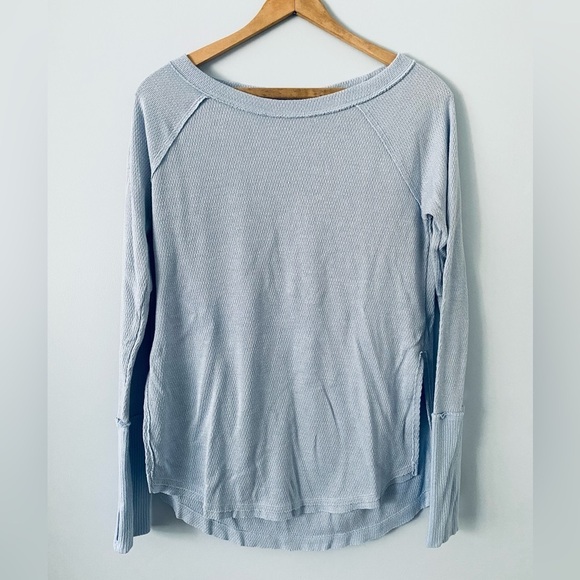 Free People We the Free Snowy Thermal Baby Blue Shirt, Small, Oversized - Picture 5 of 14